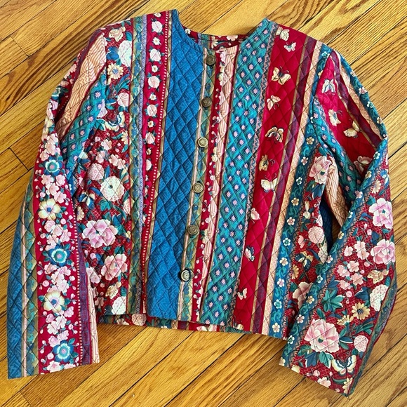 Vintage Jackets & Blazers - Quilted butterfly colorful vintage shell jacket